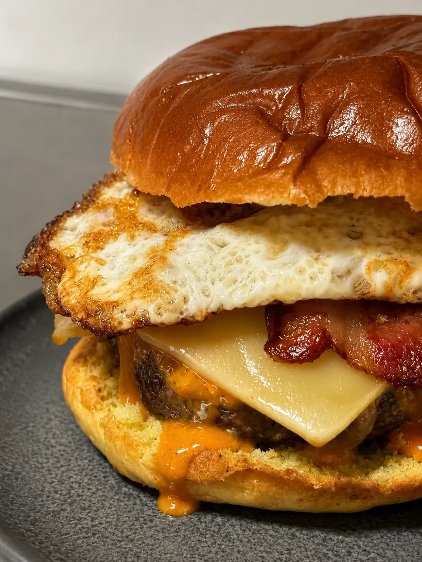 Hamburguesa Especial Buena Gente con bacon, queso fundido y huevo