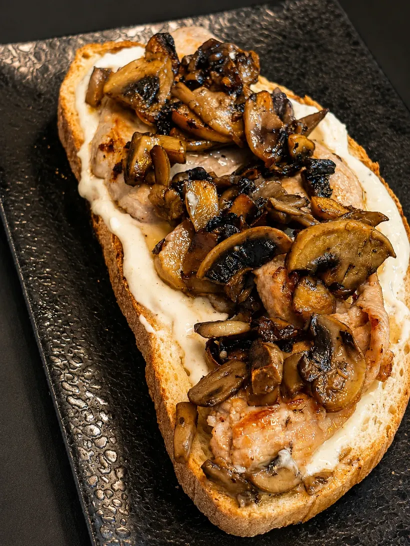 Tostada La Especial con solomillo de cerdo y champiñones